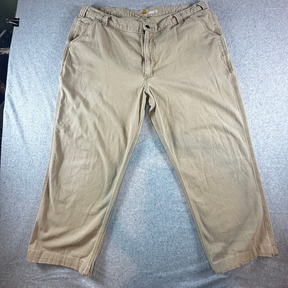 Carhartt Work Pants Men 42x32 Tan Canvas Double Knee Carpenter Loose Fit B136